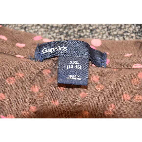 Gap Kids, Cap Sleeve Baby Doll Flutter Tee, Brown w/Pink Dots, EGU, XXL 14-16 - Picture 4 of 5